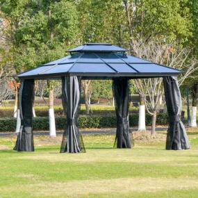 12 x 10 ft. Outdoor Double Tiered Hardtop Gazebo Canopy with Curtains - Black