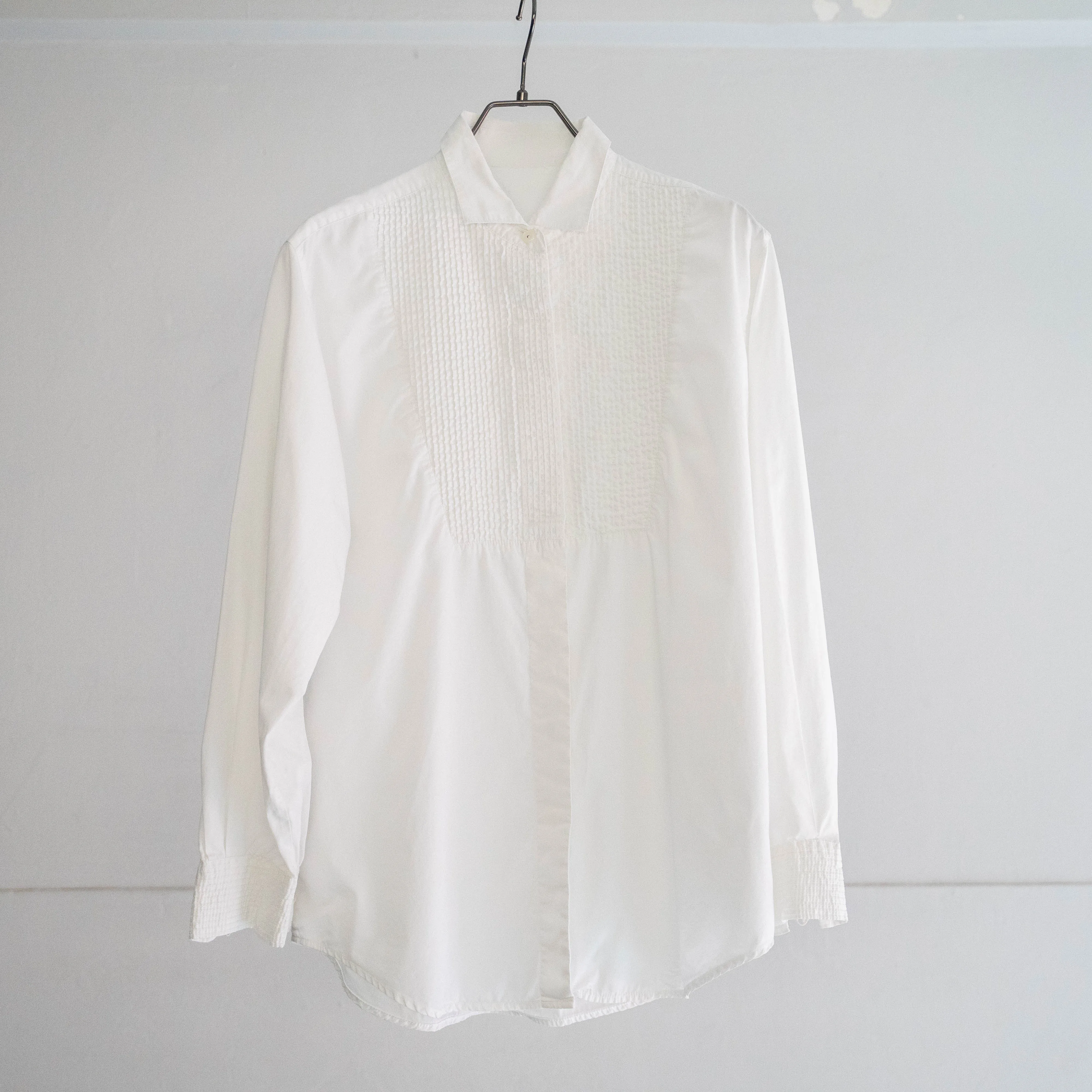 1990-00s white color front tuck design dress shirt