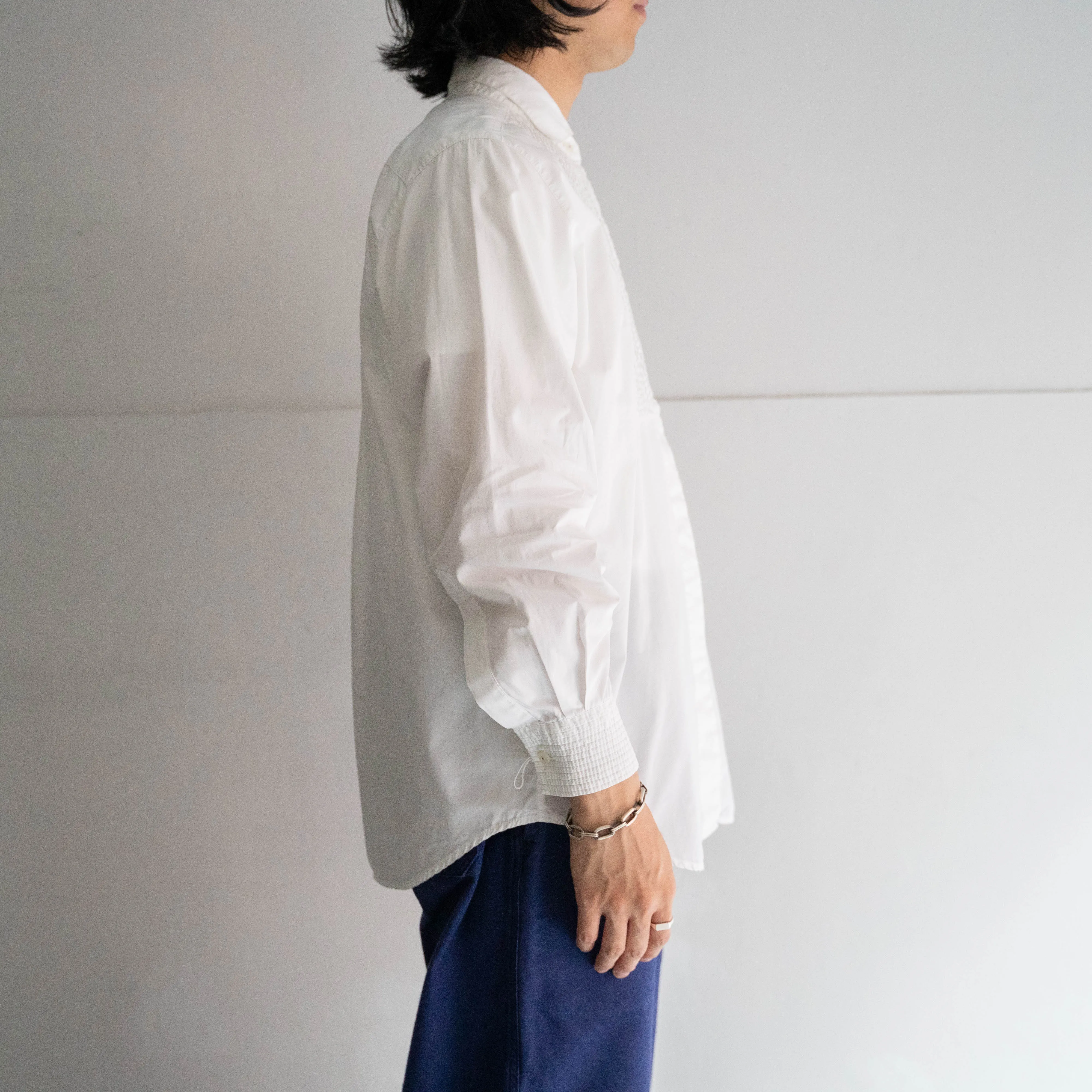 1990-00s white color front tuck design dress shirt