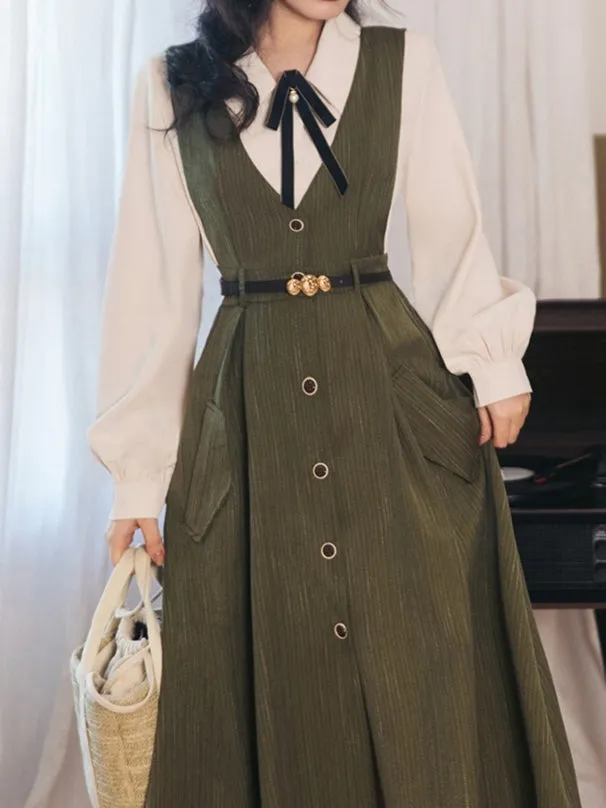 40s Style Pinafore Stripe Dress