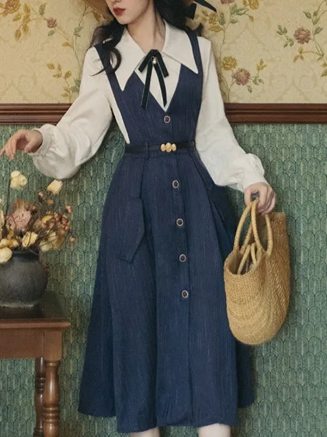 40s Style Pinafore Stripe Dress