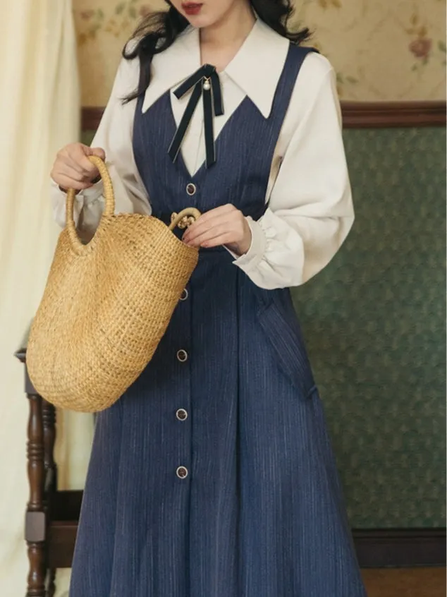 40s Style Pinafore Stripe Dress