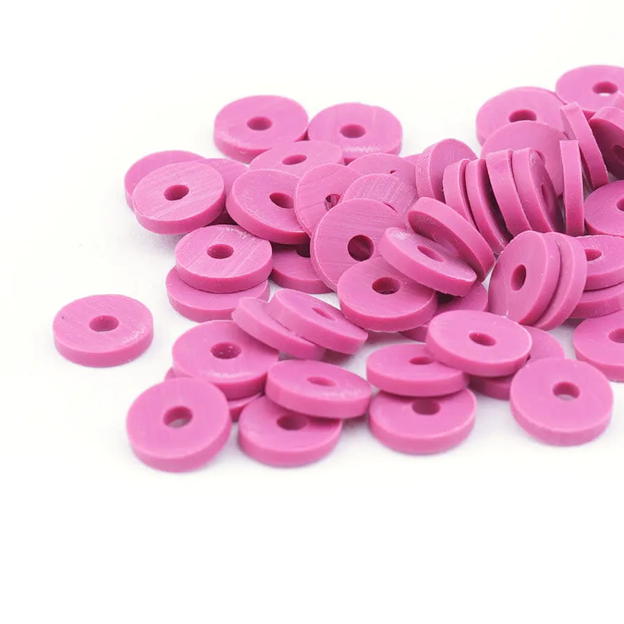 6mm Vinyl/Vulcanite Heishi Beads - Magenta