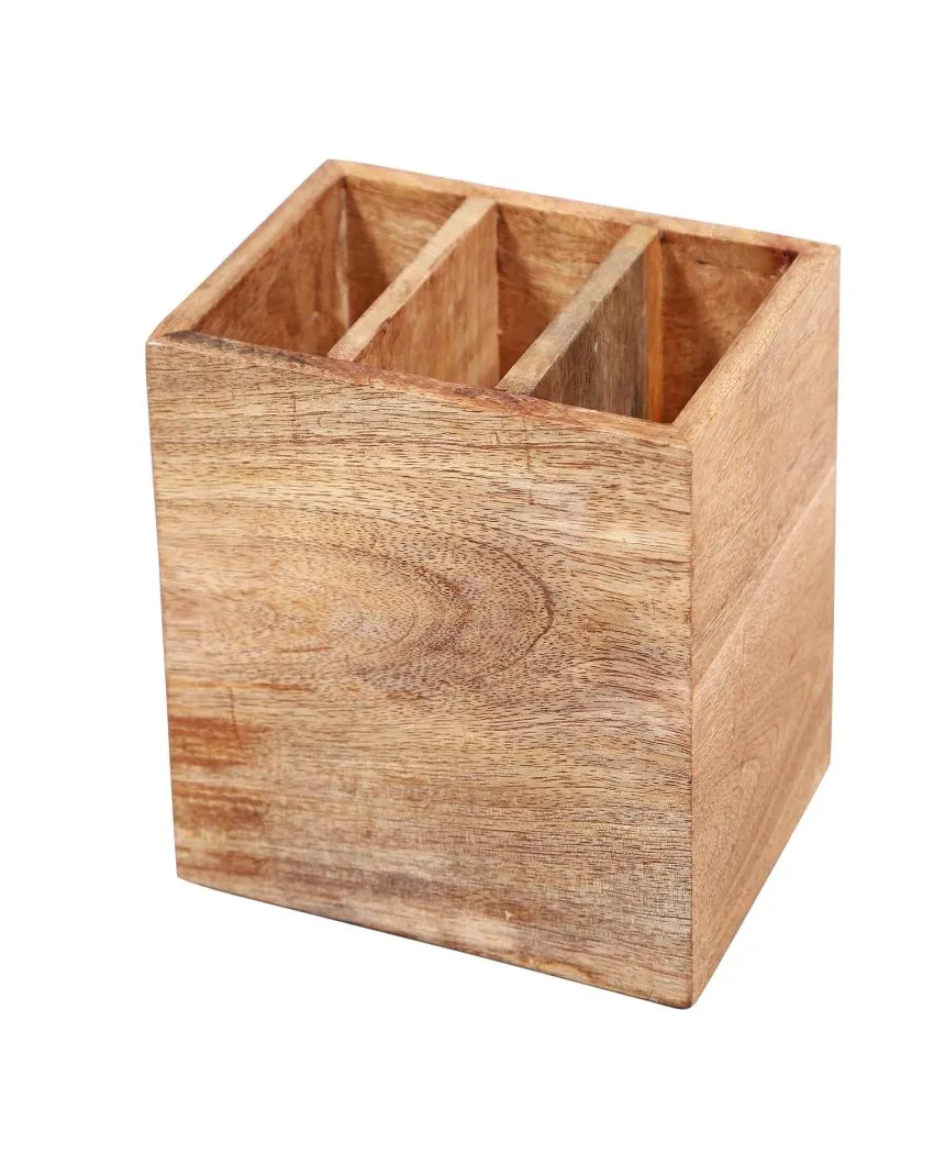 Aachman Wood Cutlery Stand with 2 Sections | 6 Inches