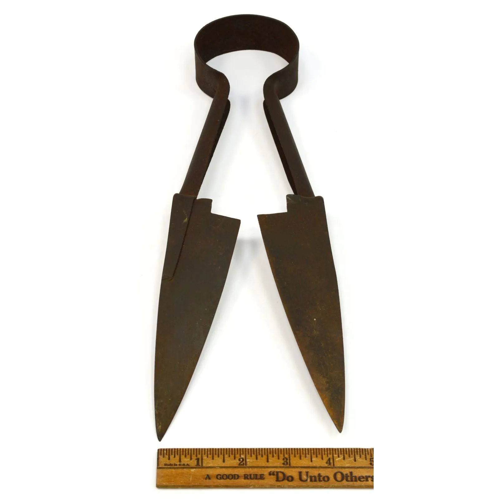 Antique IRON SHEEP SHEARS Illegible/Parital CROWN LOGO ENGLAND? Primitive c.19th