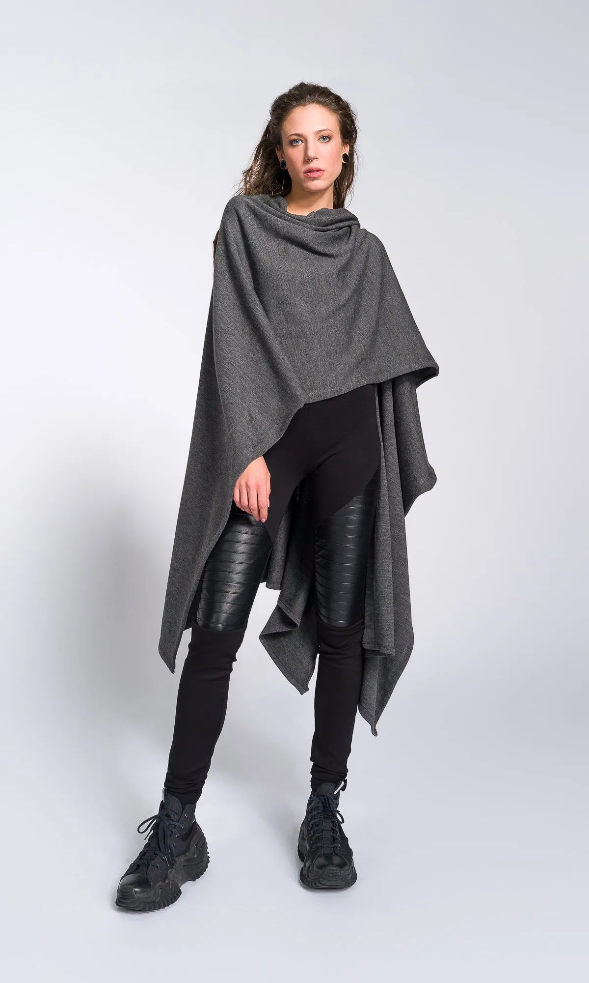 Asymmetric Knit Poncho Cardigan