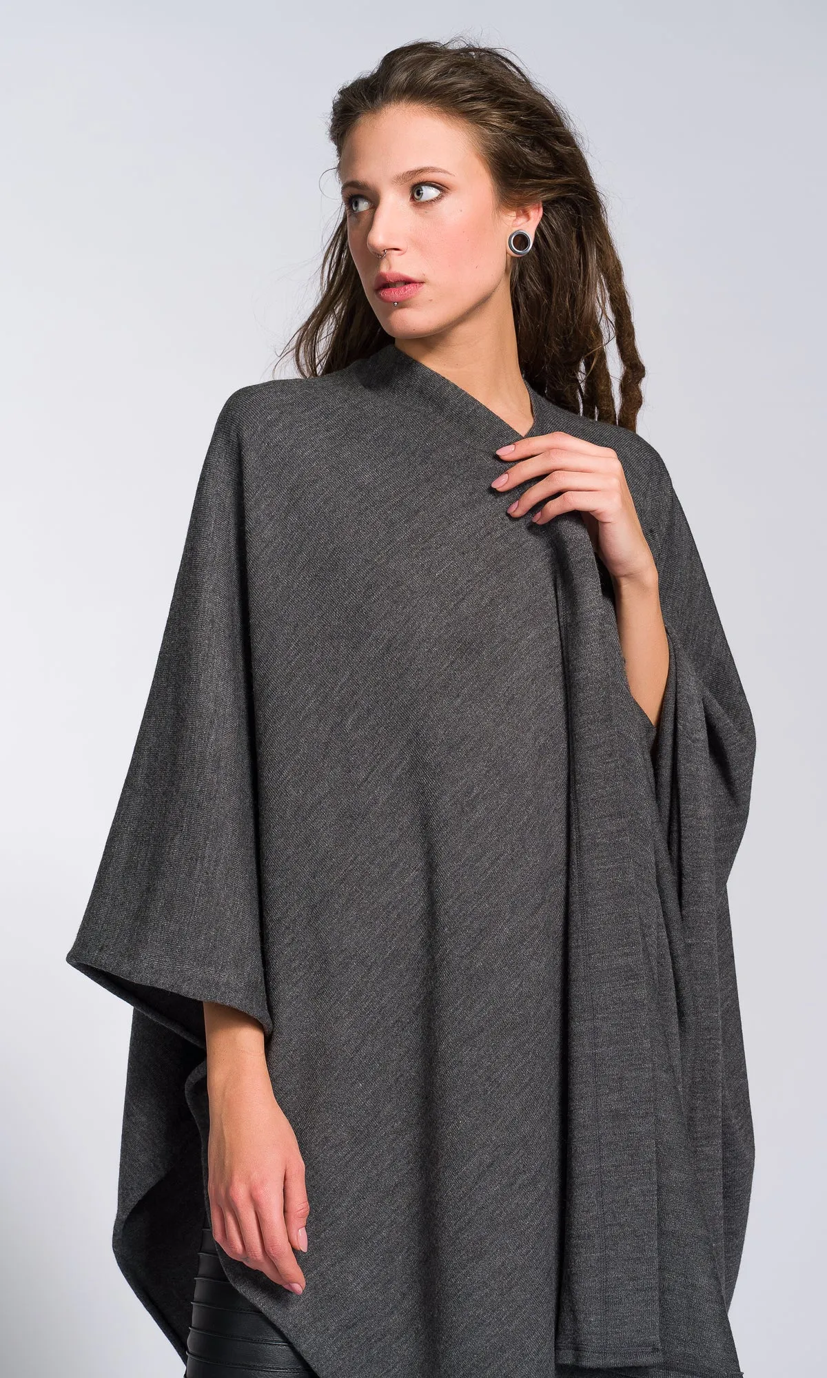 Asymmetric Knit Poncho Cardigan