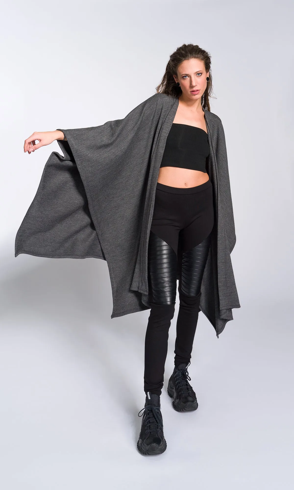 Asymmetric Knit Poncho Cardigan