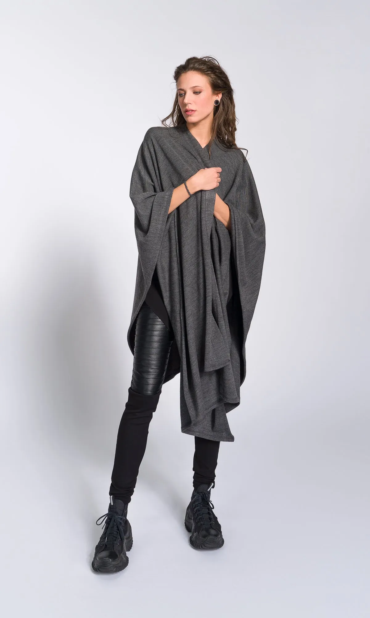 Asymmetric Knit Poncho Cardigan