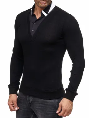 B&F Men Stylish Hybrid Collar Top Pullover Sweatshirt - Black