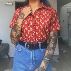 Block Print Floral Boxy Crop Shirt
