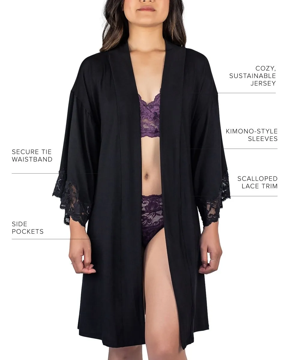 Calla Modal Kimono with Lace in Black