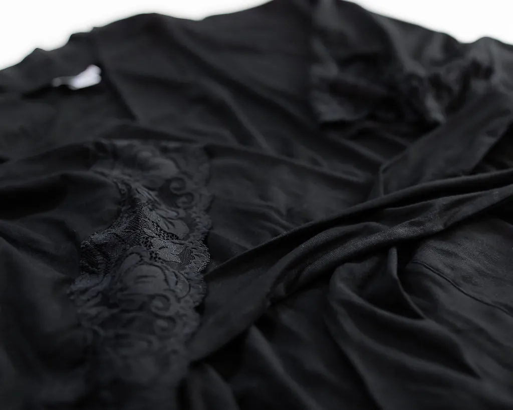 Calla Modal Kimono with Lace in Black