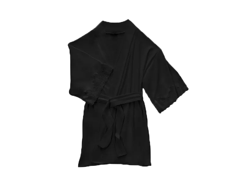 Calla Modal Kimono with Lace in Black