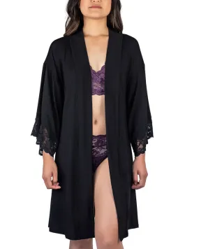 Calla Modal Kimono with Lace in Black