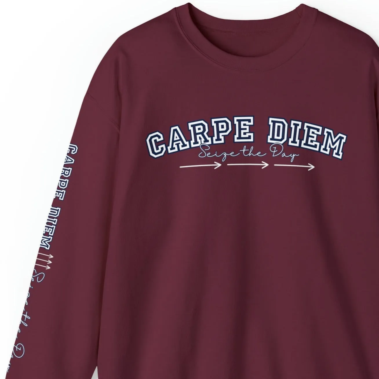 Carpe Diem: Seize the Day Men's Sweatshirt with Arrow Sleeve Detail
