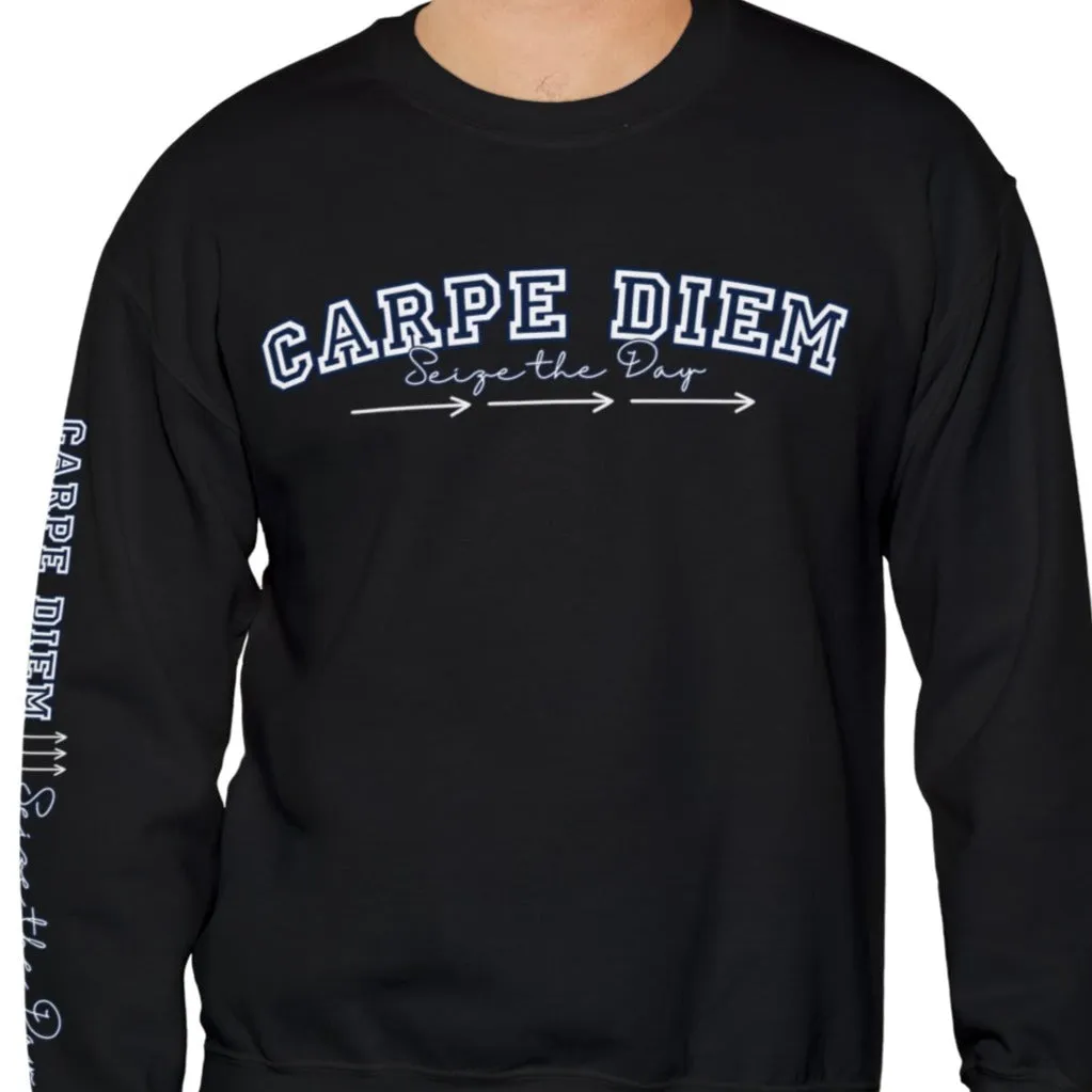 Carpe Diem: Seize the Day Men's Sweatshirt with Arrow Sleeve Detail