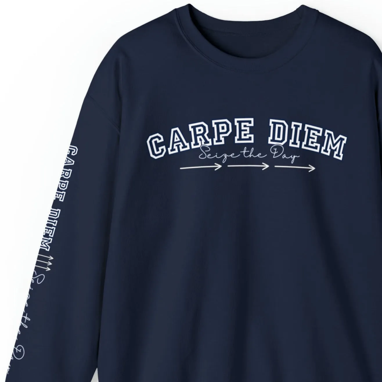 Carpe Diem: Seize the Day Men's Sweatshirt with Arrow Sleeve Detail