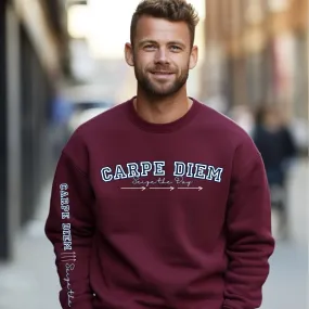 Carpe Diem: Seize the Day Men's Sweatshirt with Arrow Sleeve Detail