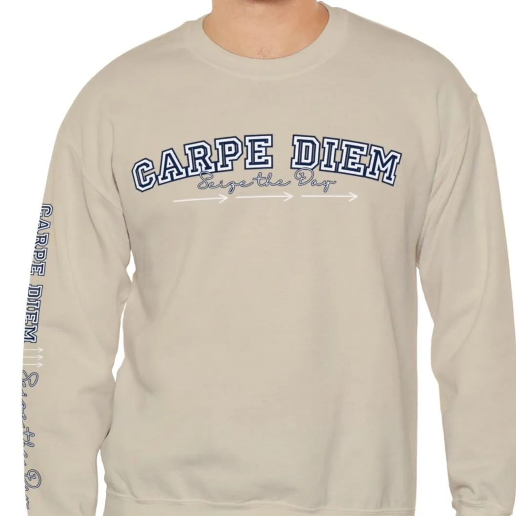 Carpe Diem: Seize the Day Men's Sweatshirt with Arrow Sleeve Detail