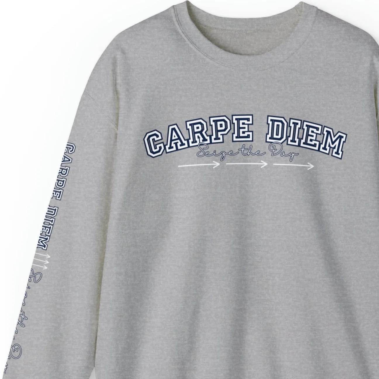 Carpe Diem: Seize the Day Men's Sweatshirt with Arrow Sleeve Detail