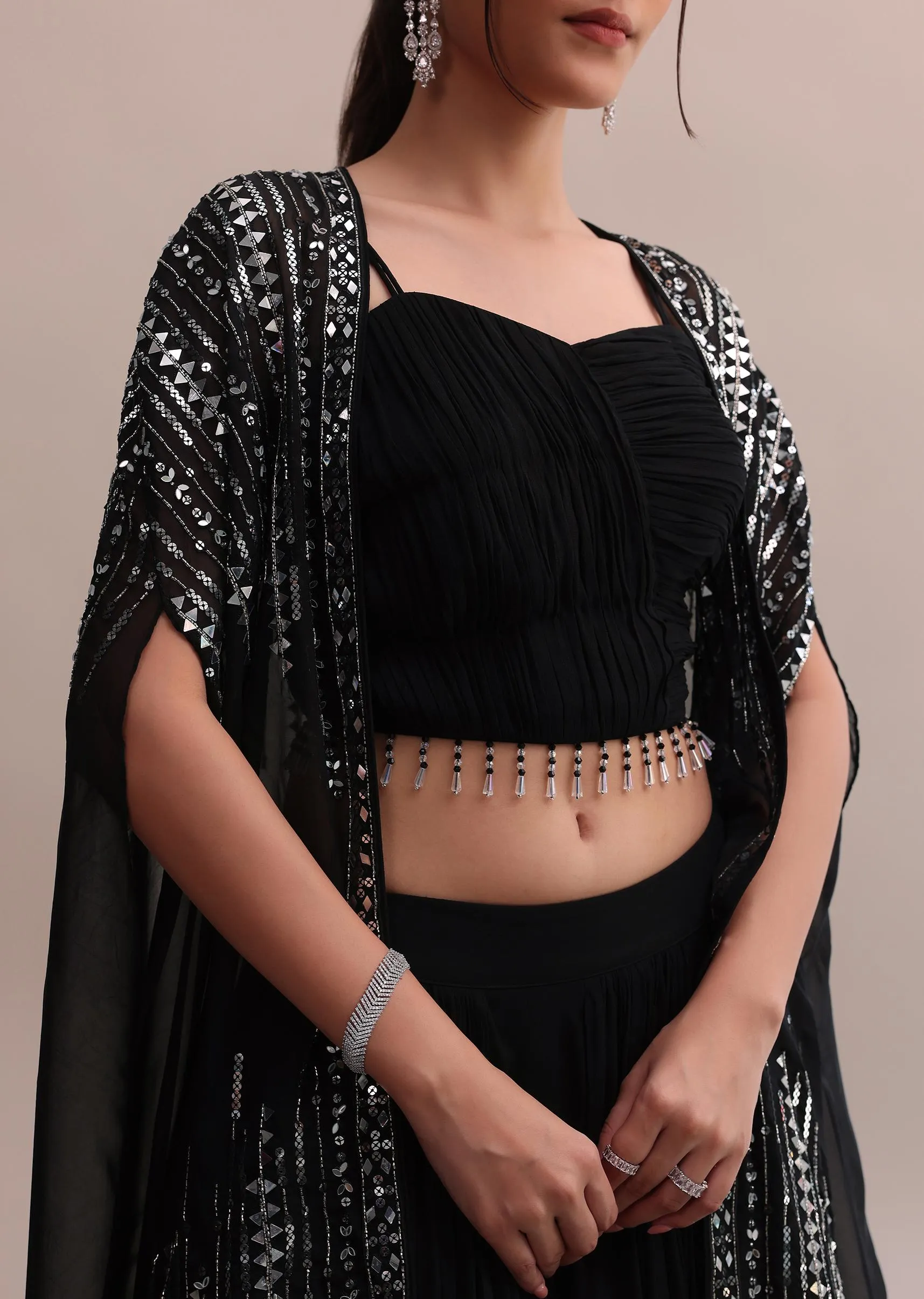Classic Black Georgette Lehenga Choli Set With Embroidered Jacket