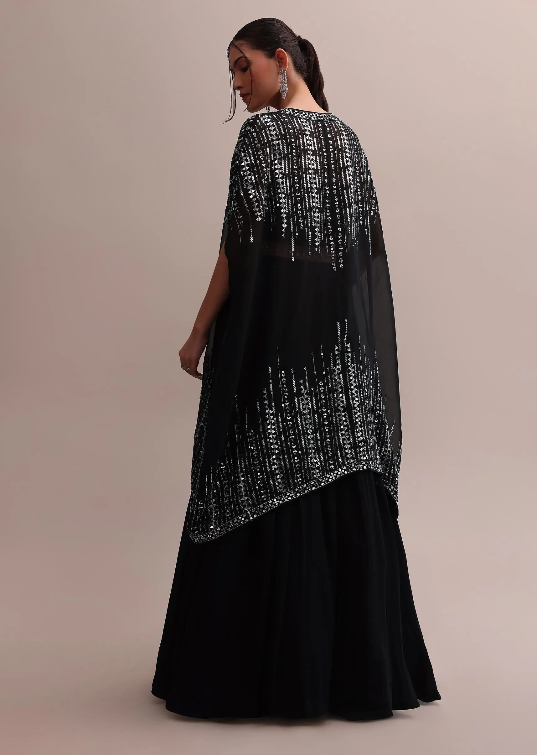 Classic Black Georgette Lehenga Choli Set With Embroidered Jacket