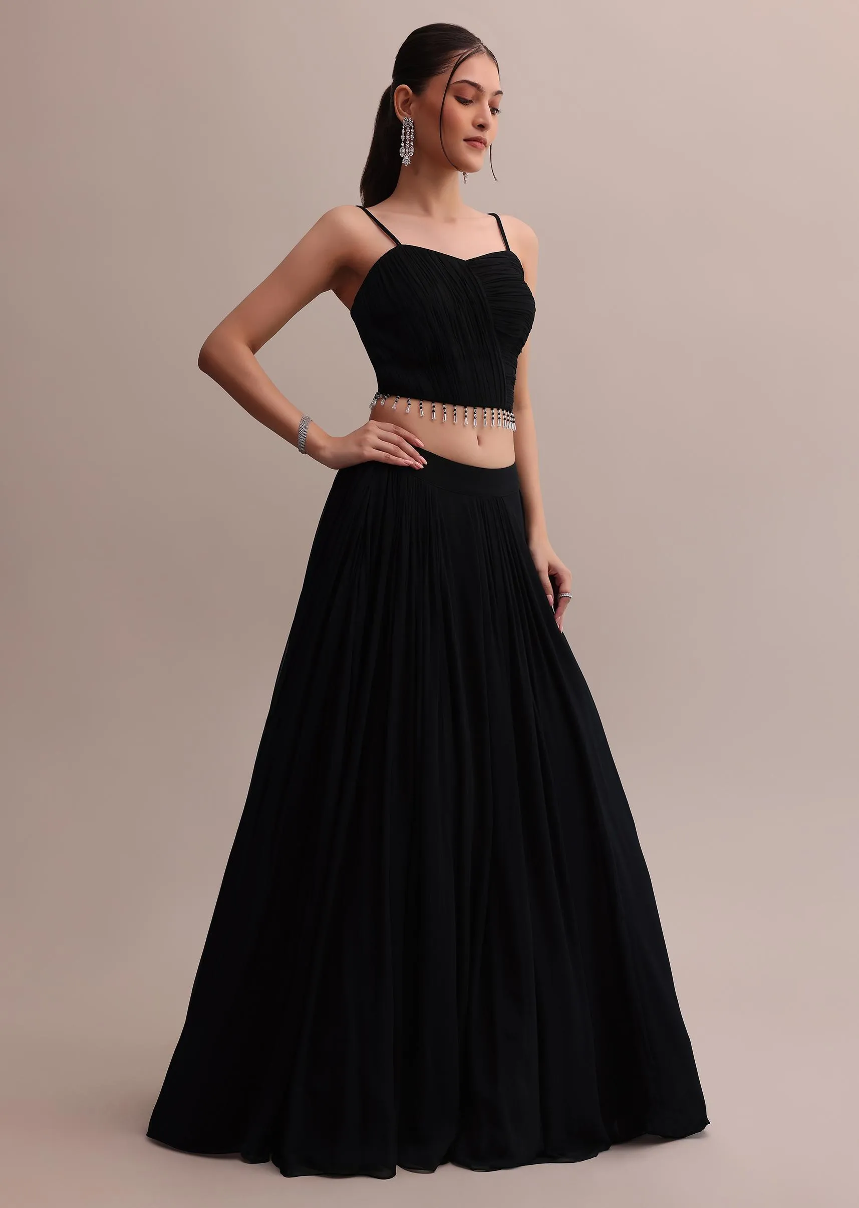 Classic Black Georgette Lehenga Choli Set With Embroidered Jacket