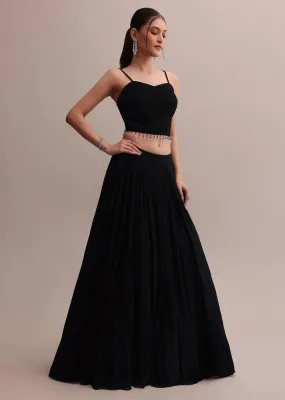 Classic Black Georgette Lehenga Choli Set With Embroidered Jacket