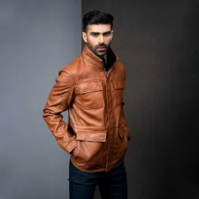 Classic Three-Quarter Leather Jacket - Brown | Kaptan