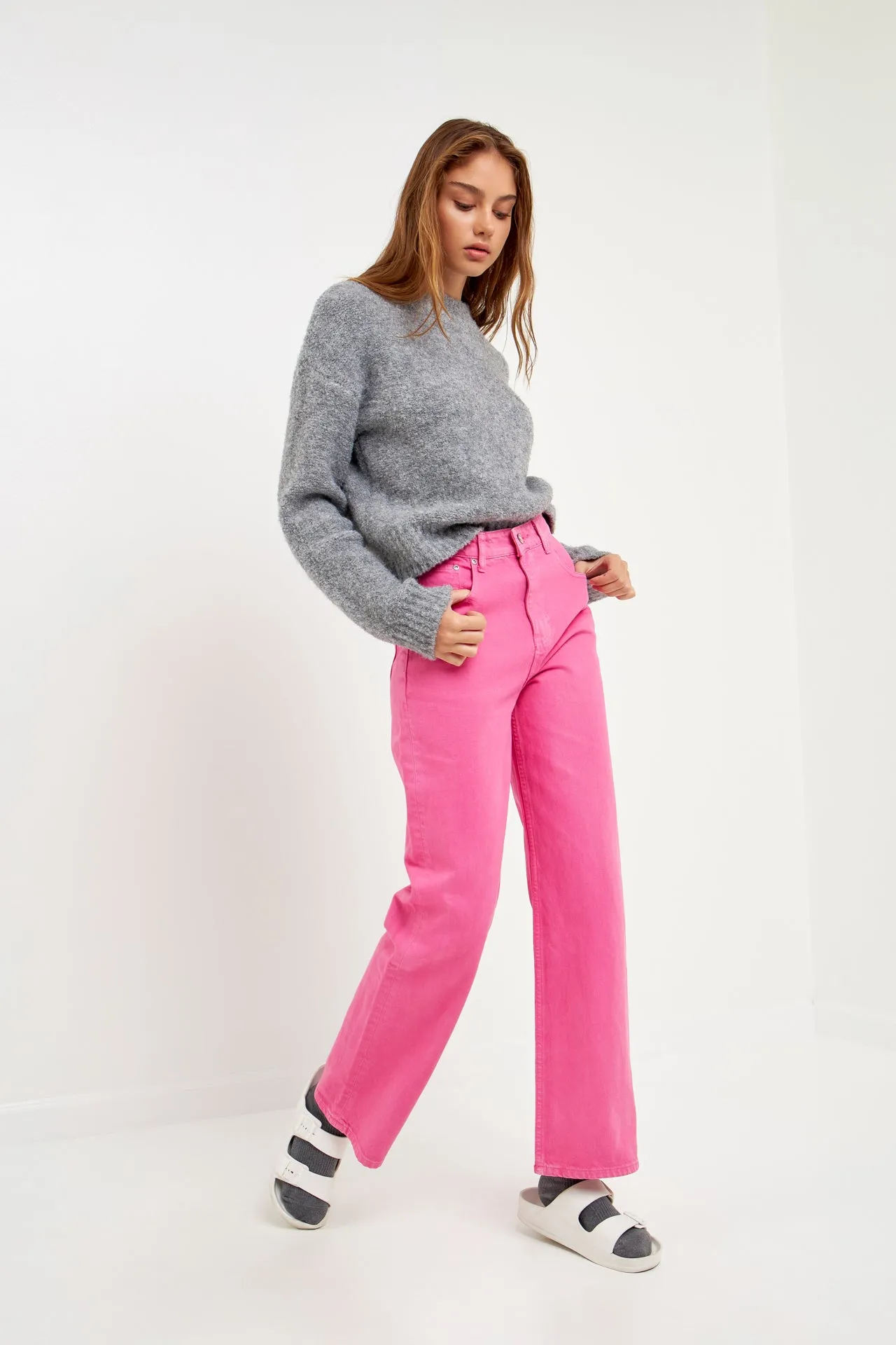 Color Full Length Wide Leg Jean