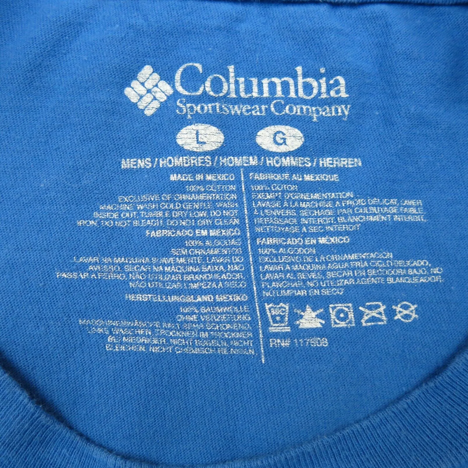 Columbia PFG Mens T Shirt Top 100% Cotton Back Graphic Tee Short Sleeve Blue L