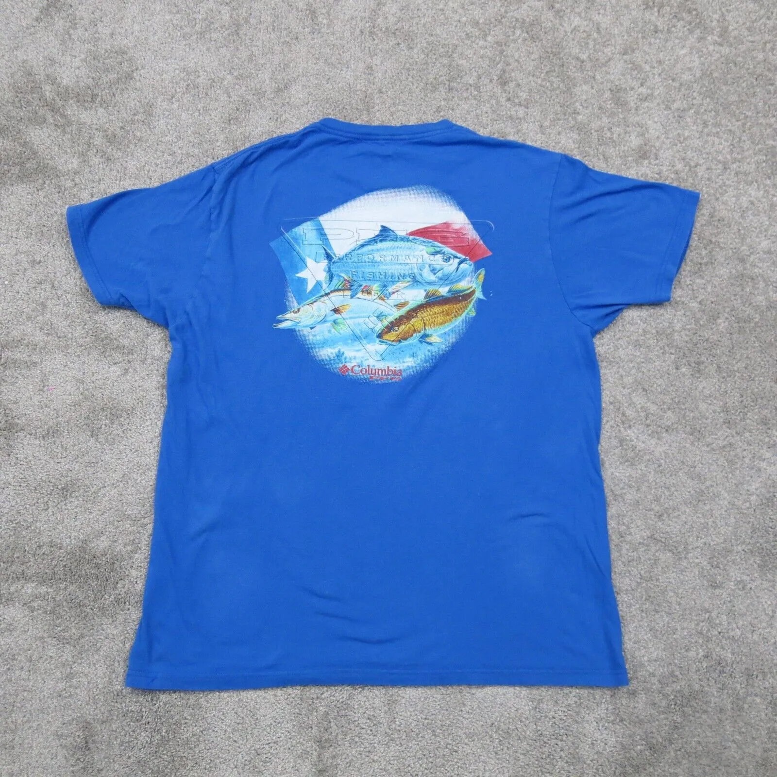 Columbia PFG Mens T Shirt Top 100% Cotton Back Graphic Tee Short Sleeve Blue L