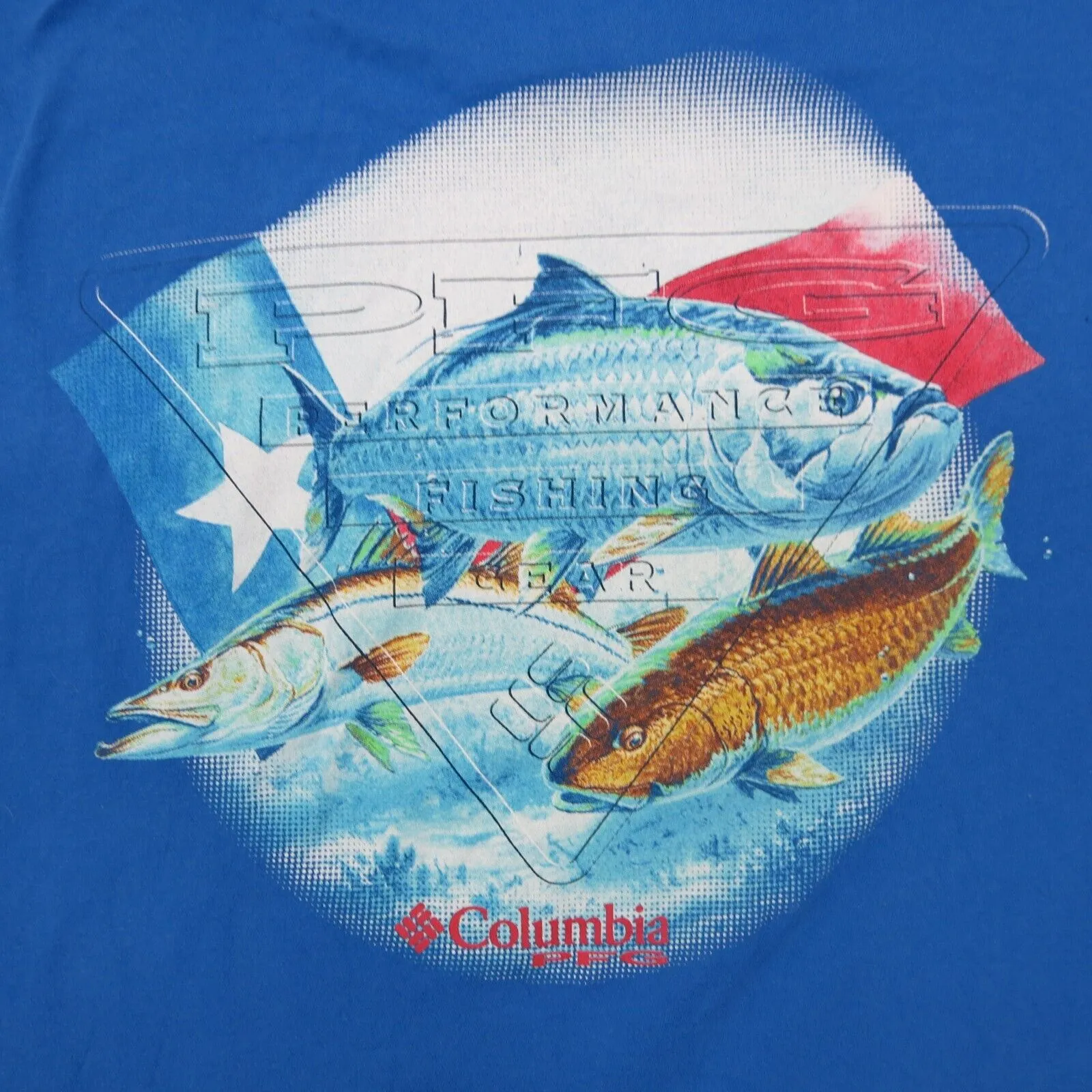 Columbia PFG Mens T Shirt Top 100% Cotton Back Graphic Tee Short Sleeve Blue L