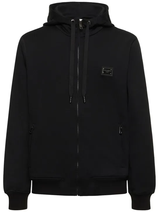 Dolce&amp;Gabbana   Logo plaque cotton jersey zip sweatshirt 