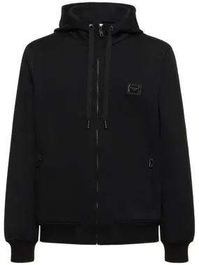 Dolce&amp;Gabbana   Logo plaque cotton jersey zip sweatshirt 