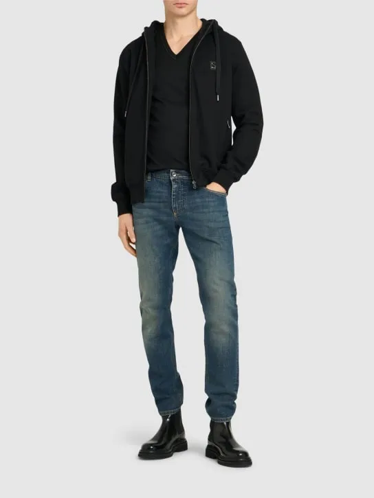 Dolce&amp;Gabbana   Logo plaque cotton jersey zip sweatshirt 