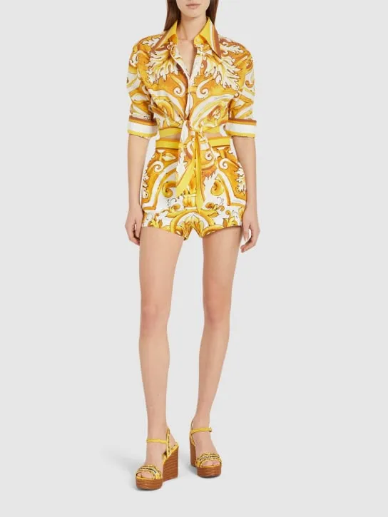 Dolce&amp;Gabbana   Maiolica printed poplin shorts 