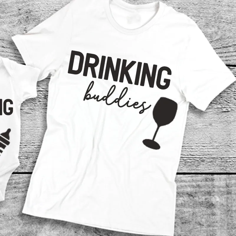 Drinking Buddies Beer, Milk & Wine Bottles Matching T-Shirt/Baby Vest White (MRK X)