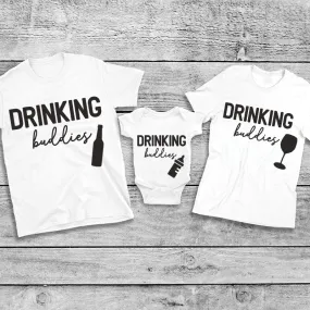 Drinking Buddies Beer, Milk & Wine Bottles Matching T-Shirt/Baby Vest White (MRK X)