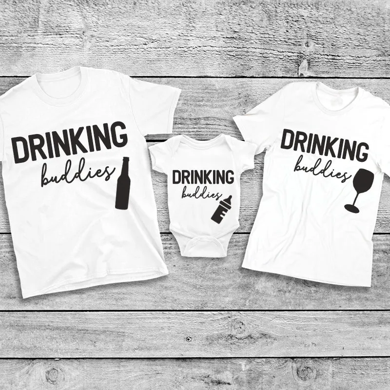 Drinking Buddies Beer, Milk & Wine Bottles Matching T-Shirt/Baby Vest White (MRK X)