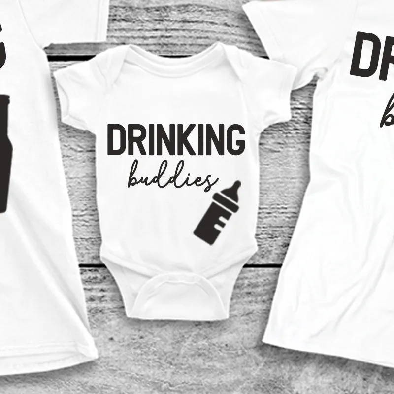 Drinking Buddies Beer, Milk & Wine Bottles Matching T-Shirt/Baby Vest White (MRK X)