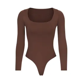 ESSENTIAL LONG SLEEVE SCOOP NECK BODYSUIT | SMOKEY QUARTZ
