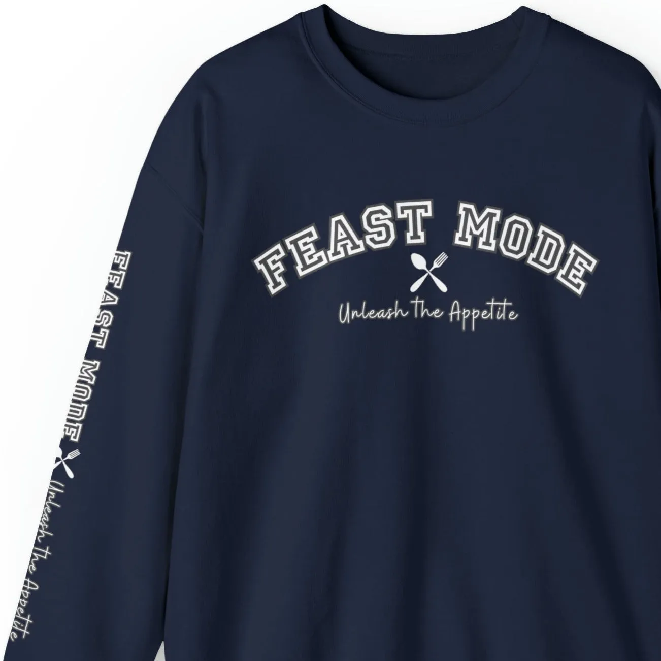 Feast Mode Unleash the Appetite Men's Sweatshirt: Utensil Sleeve Detail & Foodie Fashion
