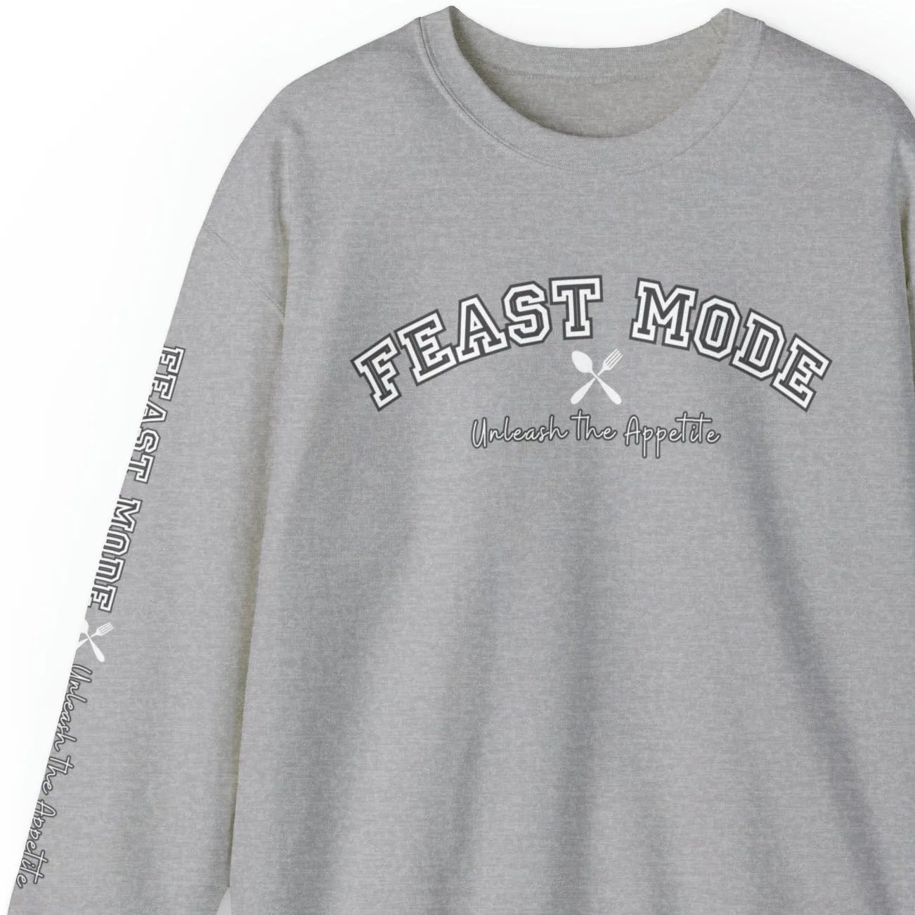 Feast Mode Unleash the Appetite Men's Sweatshirt: Utensil Sleeve Detail & Foodie Fashion