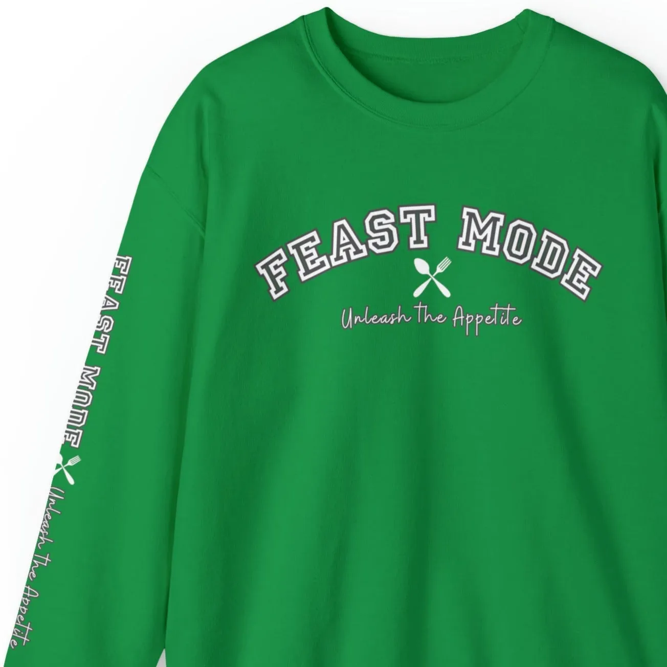 Feast Mode Unleash the Appetite Men's Sweatshirt: Utensil Sleeve Detail & Foodie Fashion