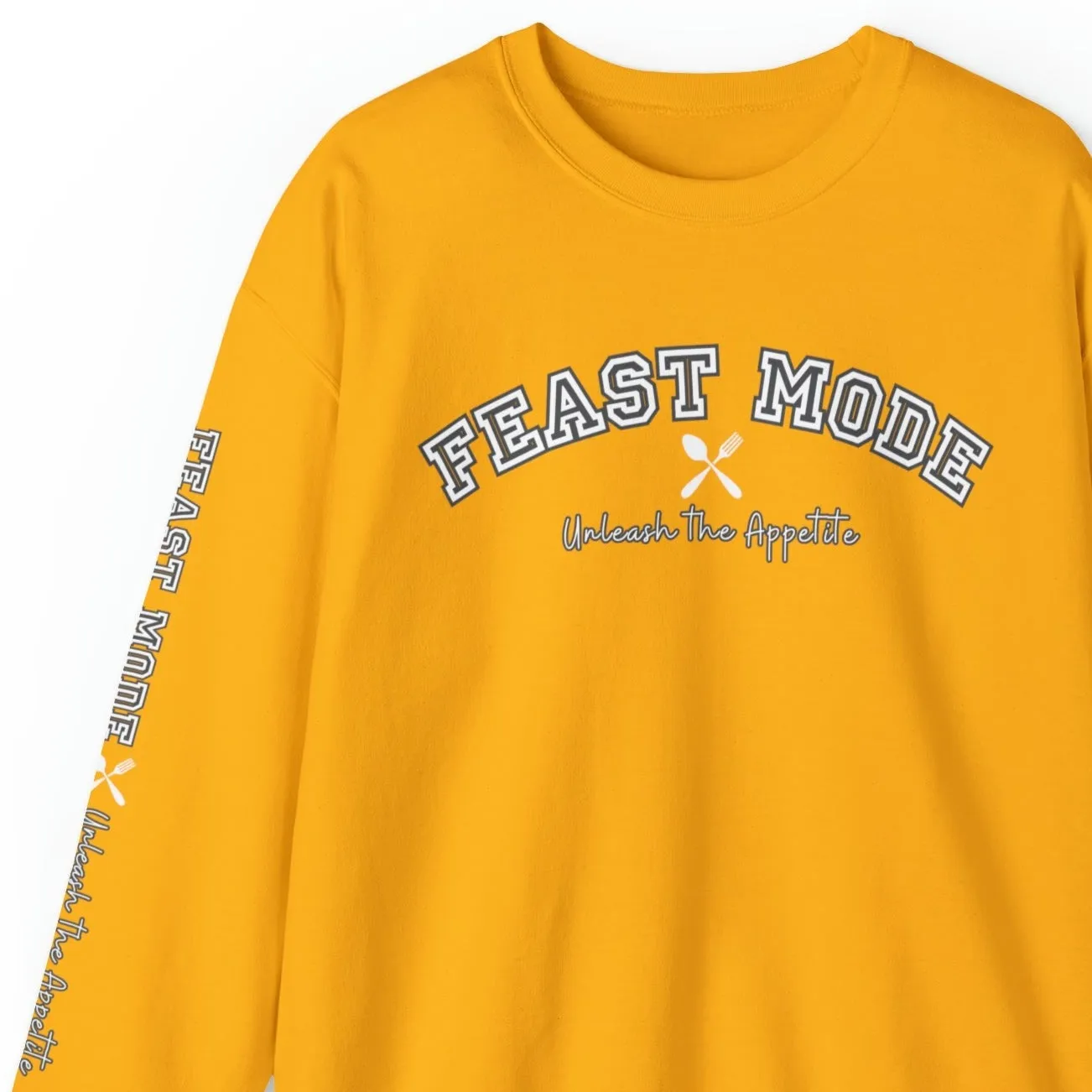 Feast Mode Unleash the Appetite Men's Sweatshirt: Utensil Sleeve Detail & Foodie Fashion