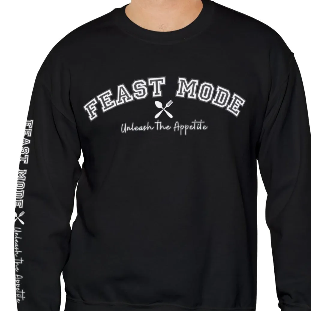Feast Mode Unleash the Appetite Men's Sweatshirt: Utensil Sleeve Detail & Foodie Fashion