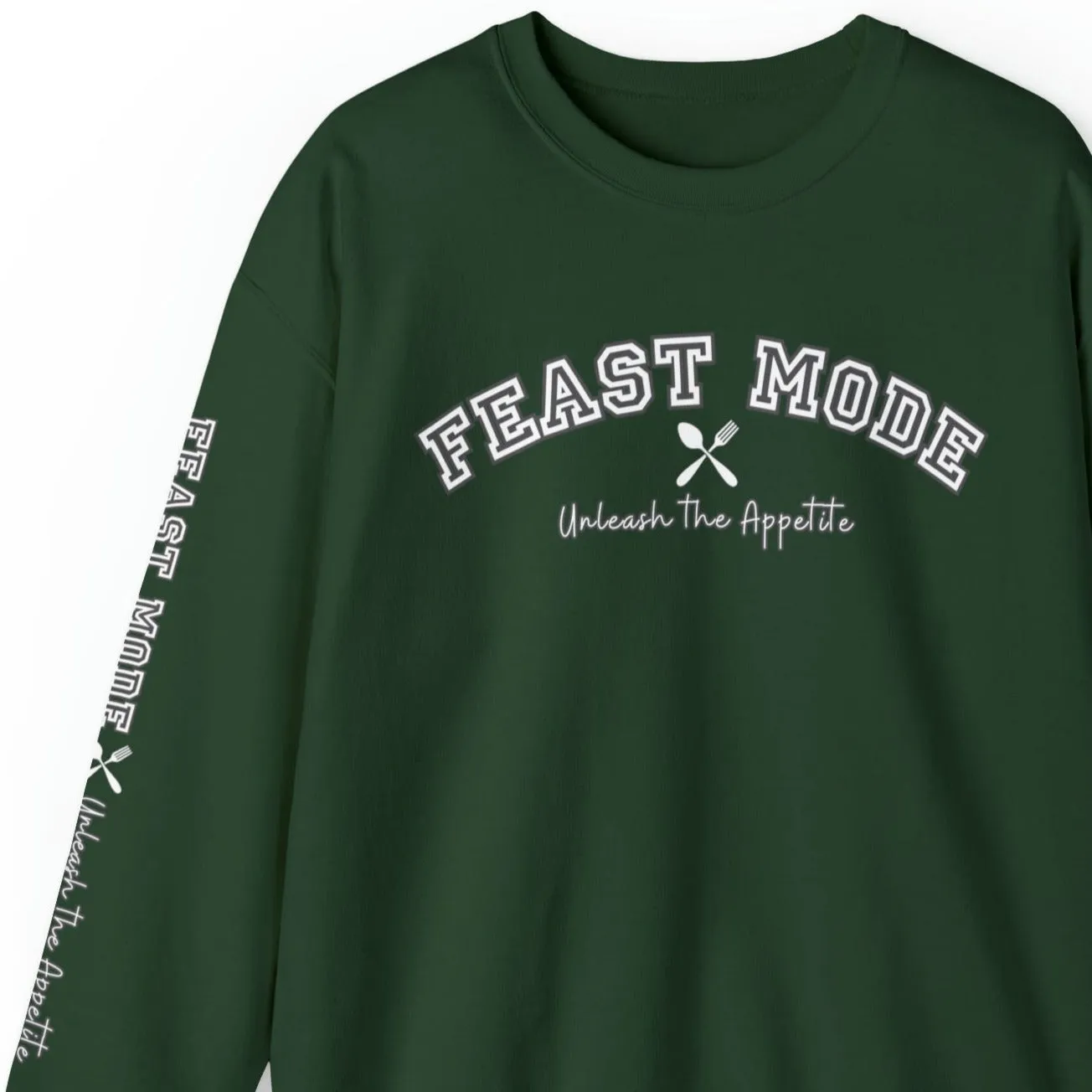 Feast Mode Unleash the Appetite Men's Sweatshirt: Utensil Sleeve Detail & Foodie Fashion