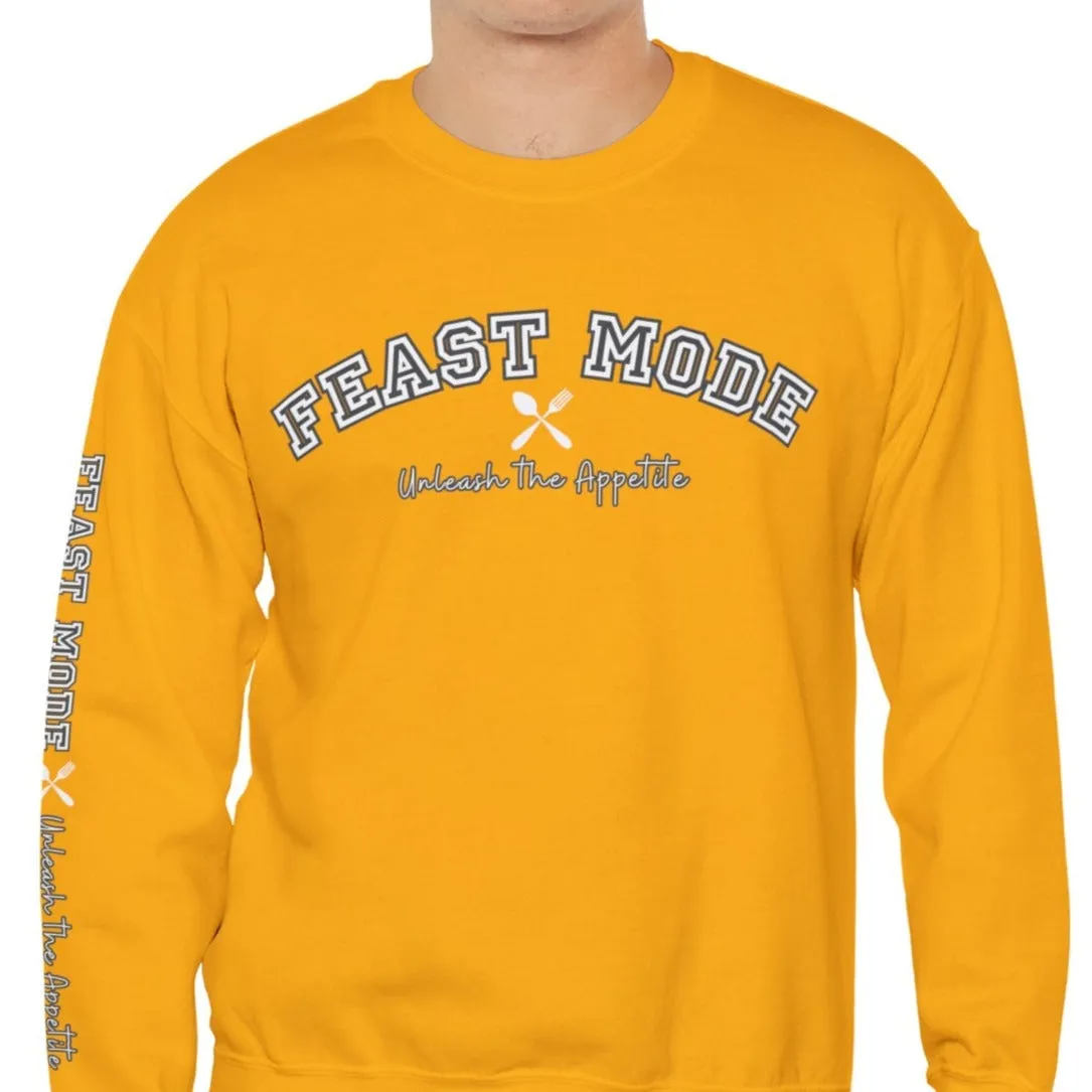 Feast Mode Unleash the Appetite Men's Sweatshirt: Utensil Sleeve Detail & Foodie Fashion
